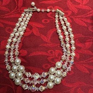 Authentic Original Vintage Style Gold and White Multi-Strand Necklace